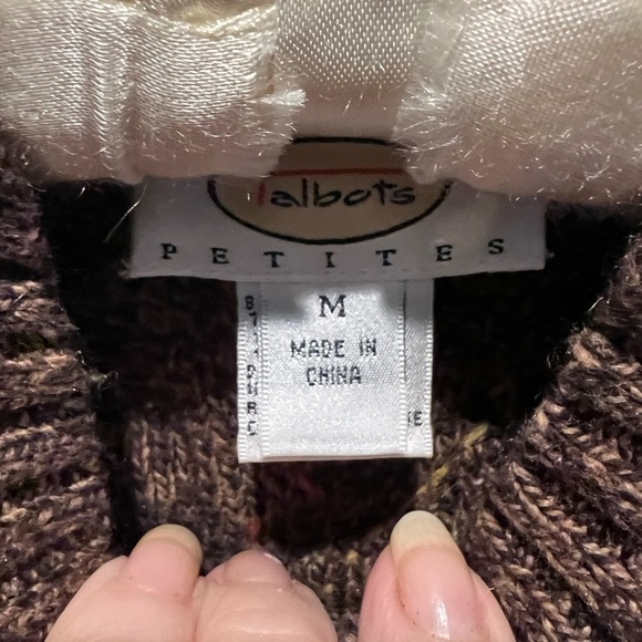 Talbots Brown Cable Knit Cardigan with Multicolor Accents - Picture 3 of 5